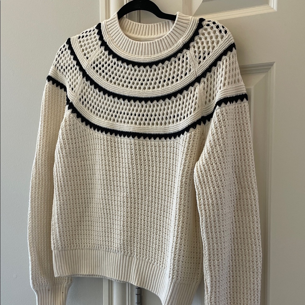 Varley Ivory and Black Patterned Sweater